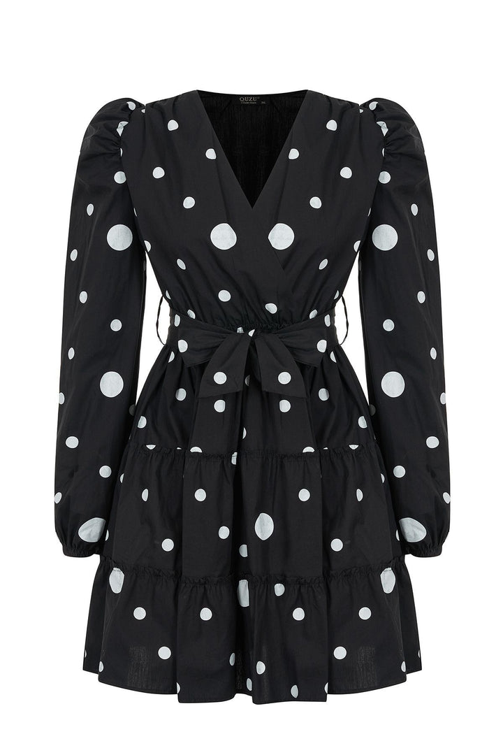 Belted Polka Dot Dress Black