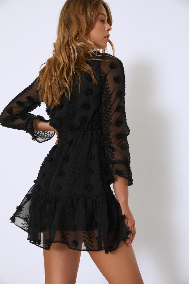Front Double Breasted Lace Dress Black
