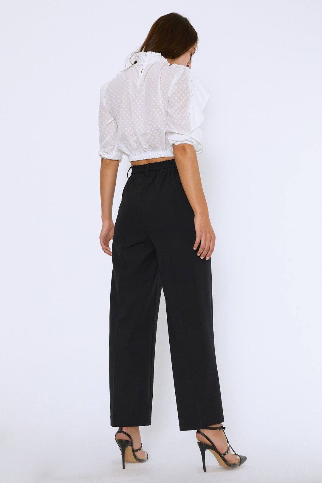 Beli Bağlamalı Geniş Paça Pantolon Siyah