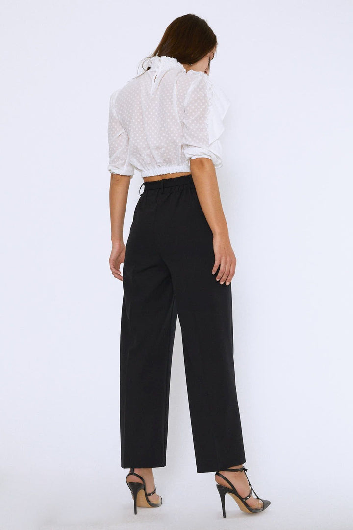 Beli Bağlamalı Geniş Paça Pantolon Siyah