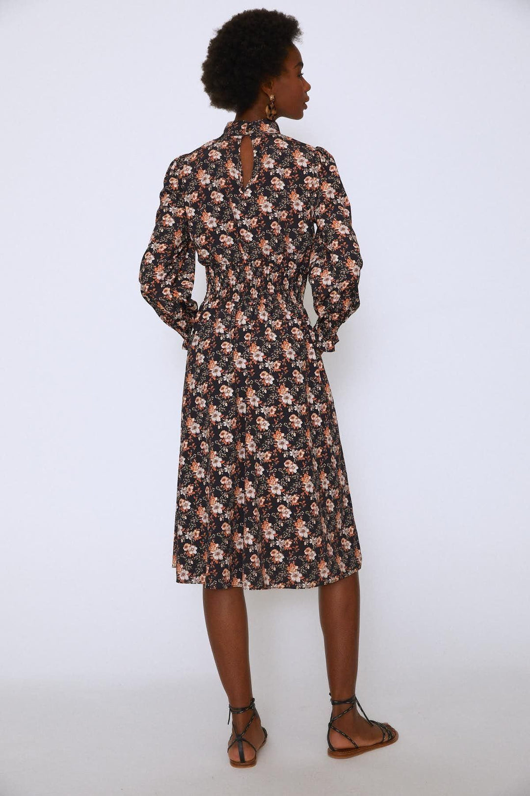 Crispy Flower Waist Gipple Long Dress Orange