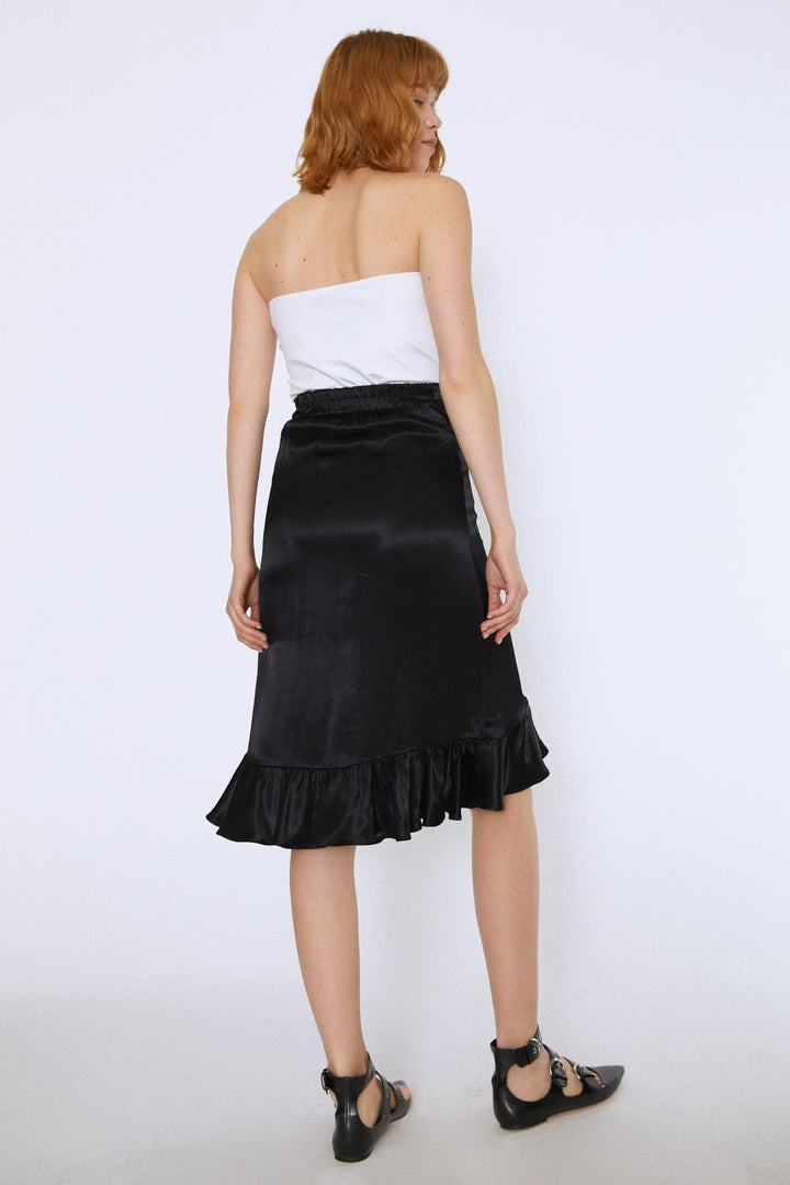 Ruffle Midi Skirt Black