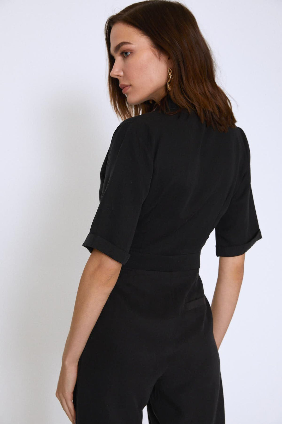 Side Tie V-neck Jumpsuit Black