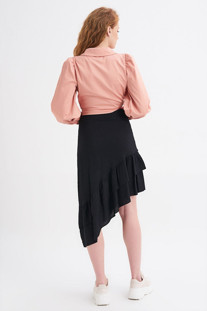 Asimetrik Fırfırlı Etek Siyah