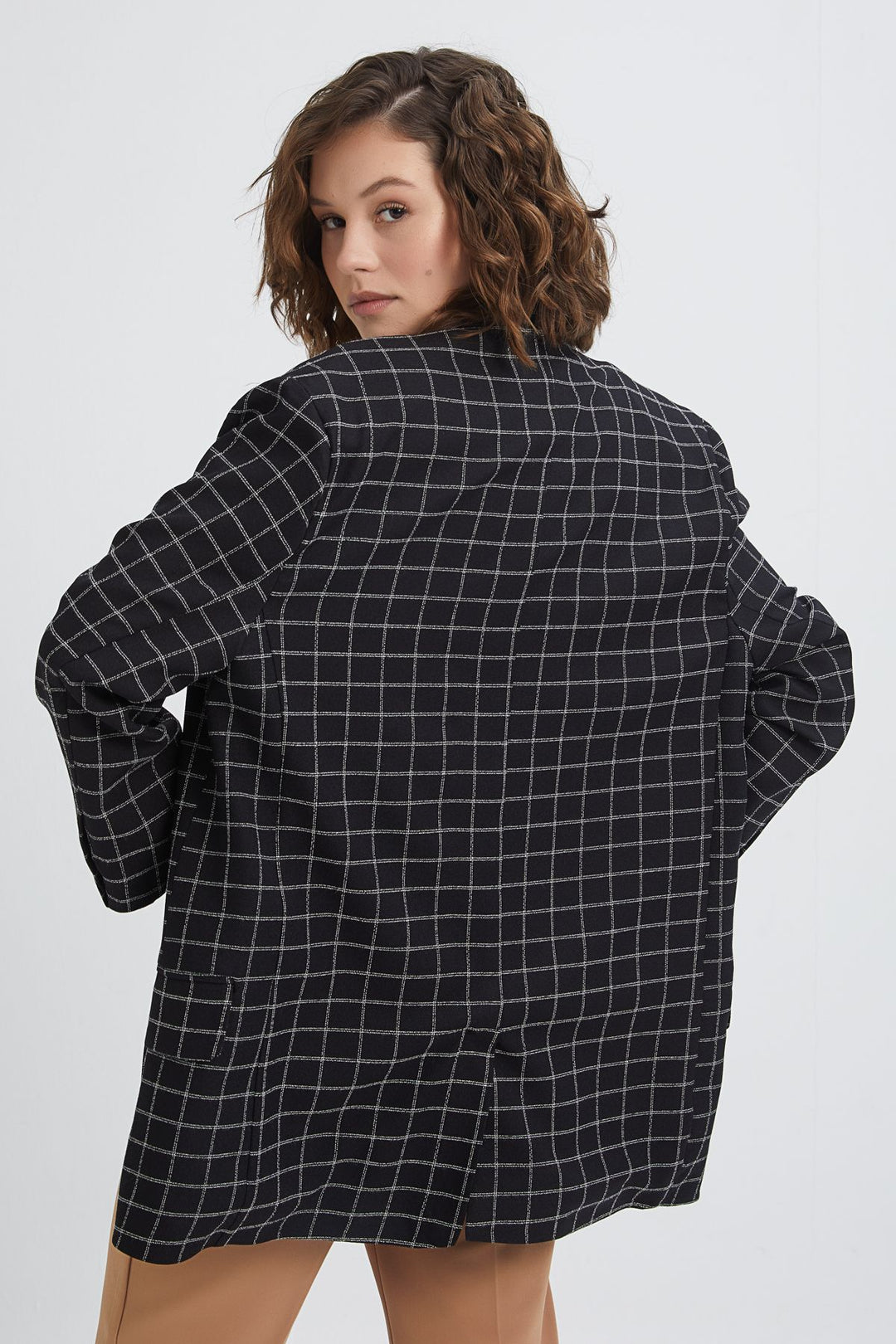 Checkered Oversize Blazer Jacket Black