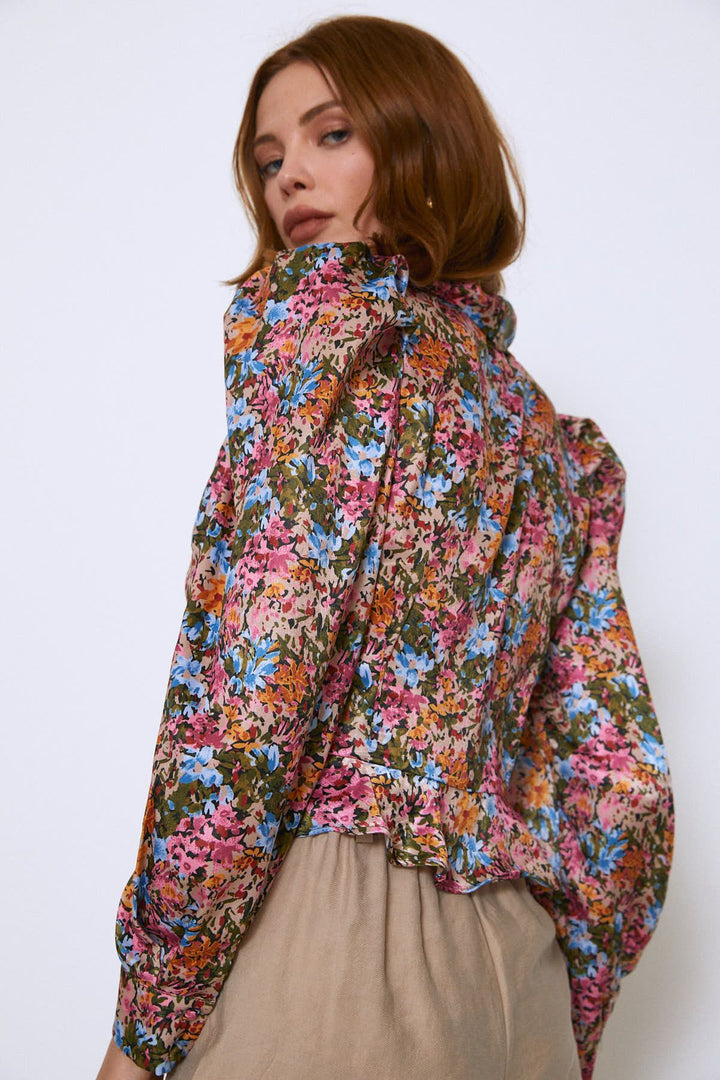 V-Neck Watermelon Buttoned Blouse Fuchsia