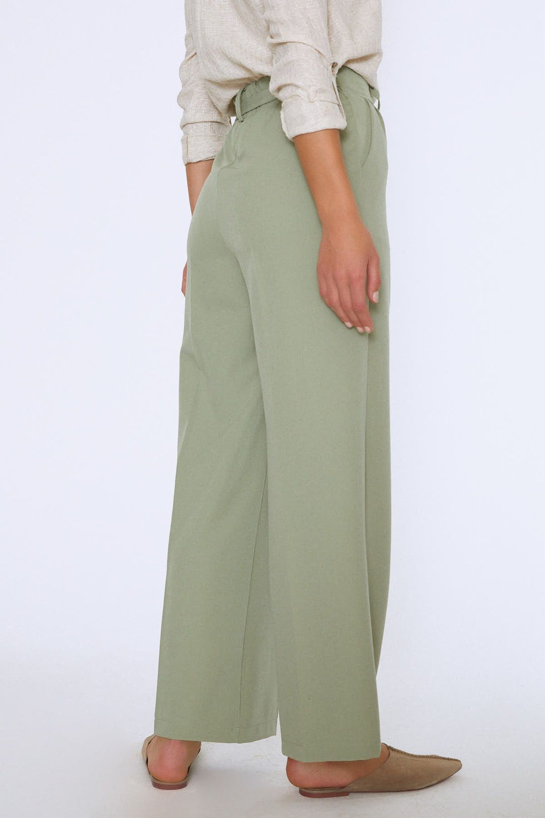 Tie Waist Wide Leg Trousers Mint
