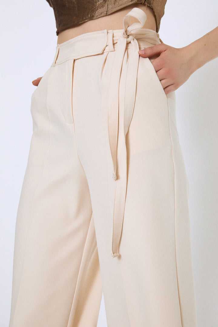 Tie Waist Wide Leg Trousers Bone