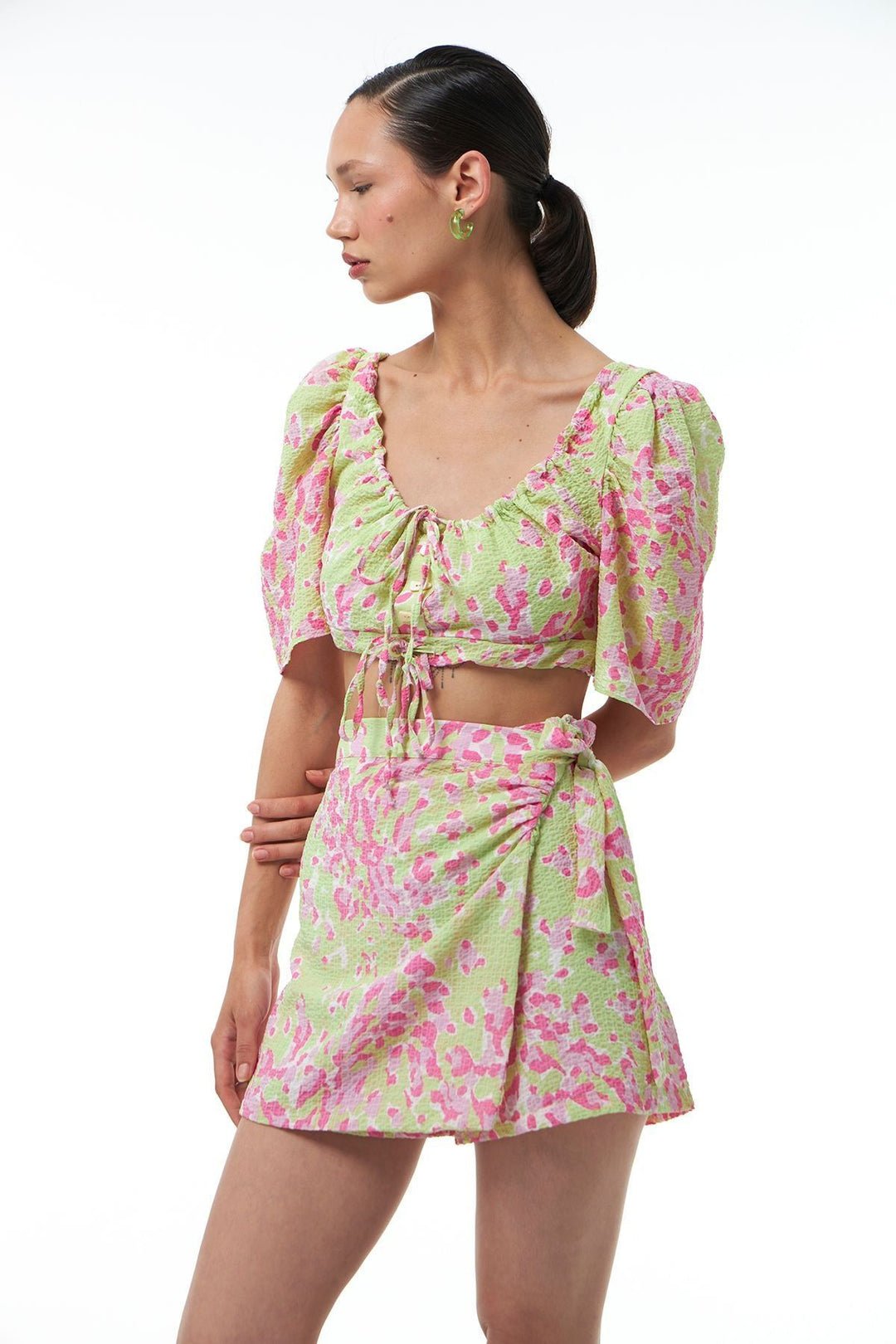 Lacing Detail Short Skirt Green