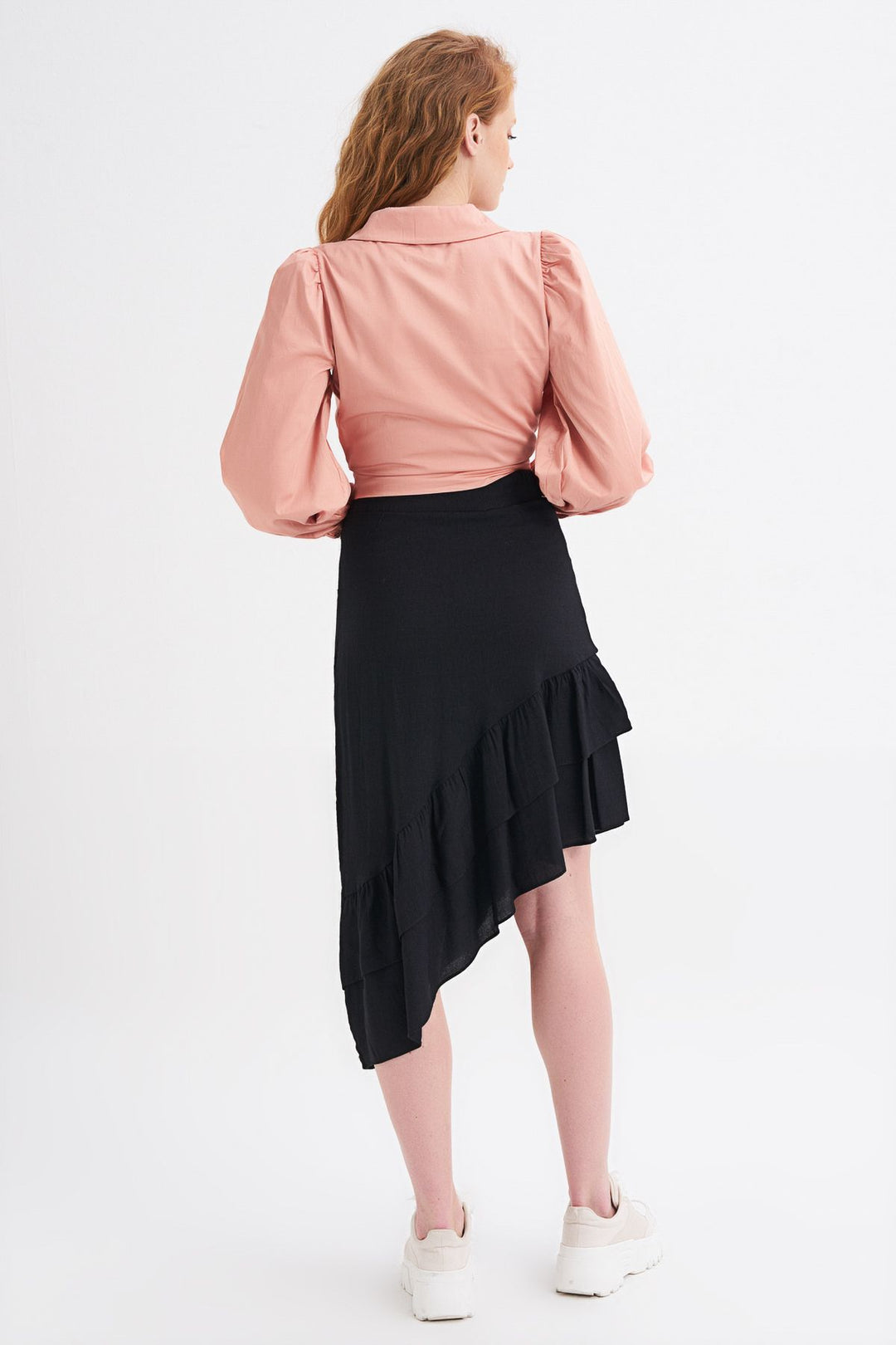 Asimetrik Fırfırlı Etek Siyah