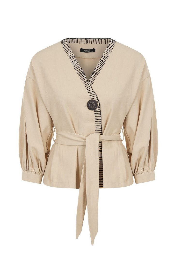 Belt Detailed Buttoned Seasonal Jacket Bone