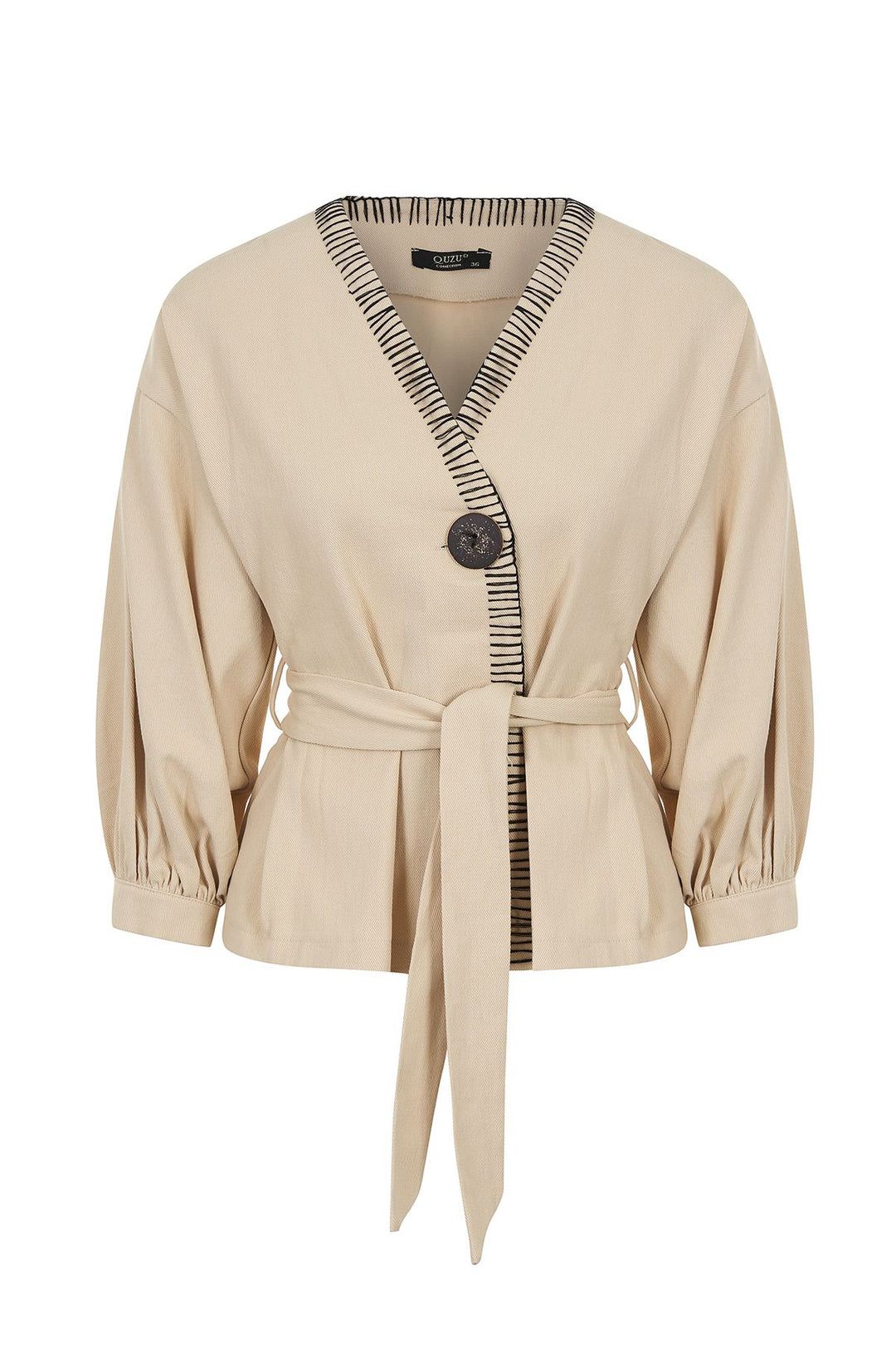 Belt Detailed Buttoned Seasonal Jacket Bone