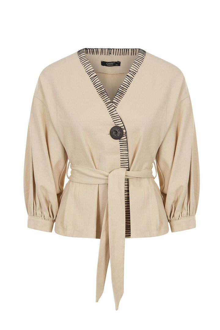 Belt Detailed Buttoned Seasonal Jacket Bone