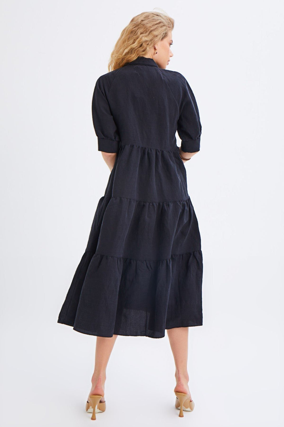 Gömlek Yaka Reglan Kol Elbise Siyah