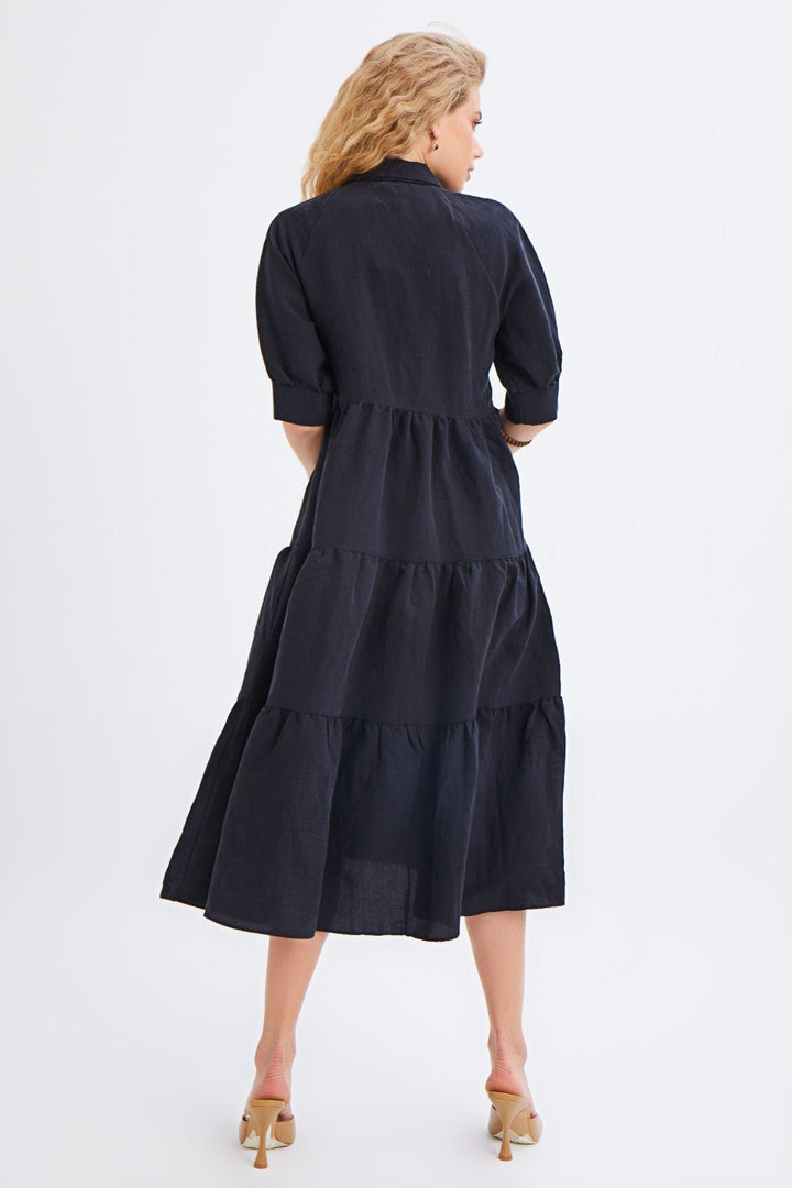 Gömlek Yaka Reglan Kol Elbise Siyah