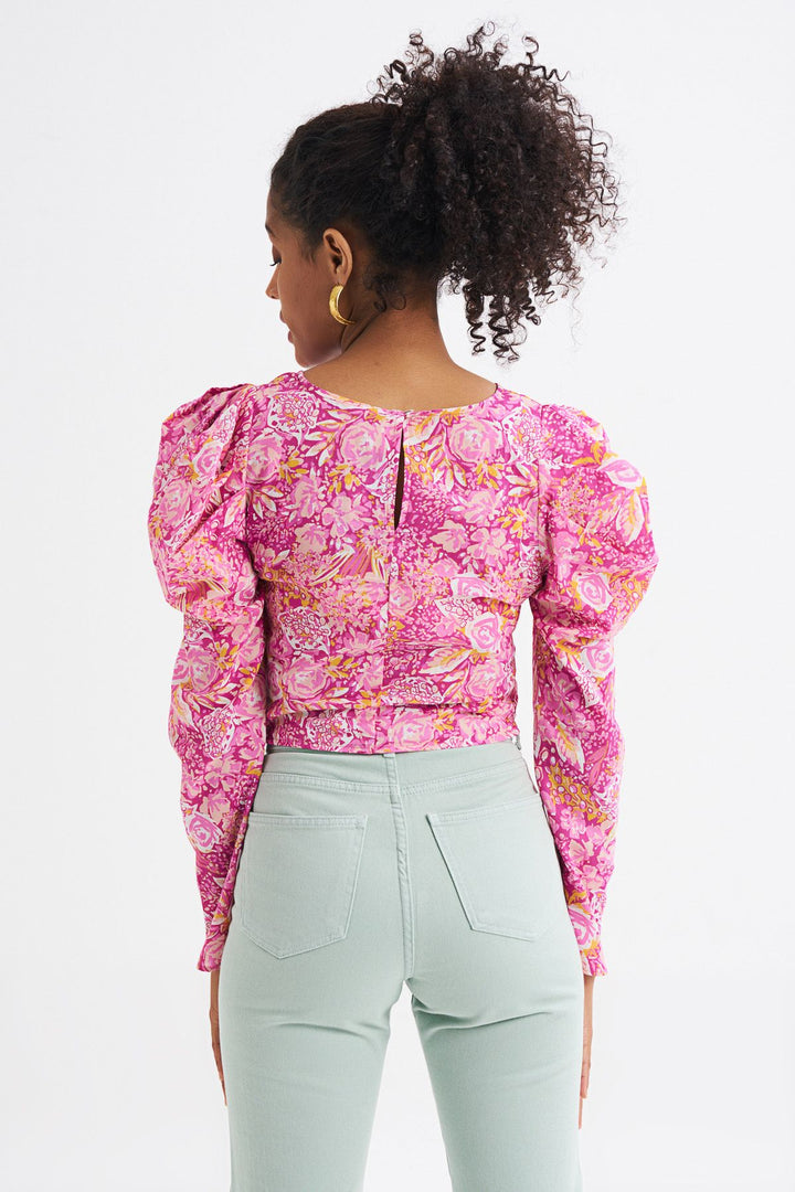Floral Patterned Ruffle Detailed Blouse Pink