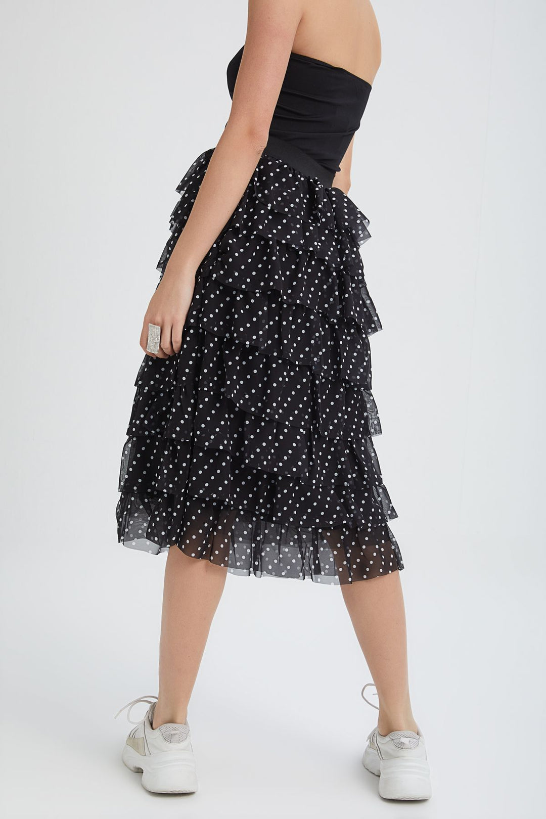 Tiered Polka Dot Skirt Black