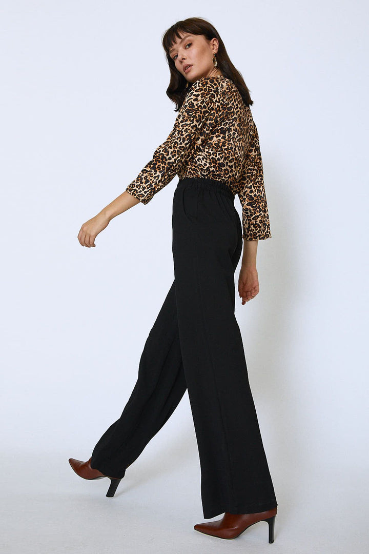 Geniş Paça Cepli Örme Pantolon Siyah