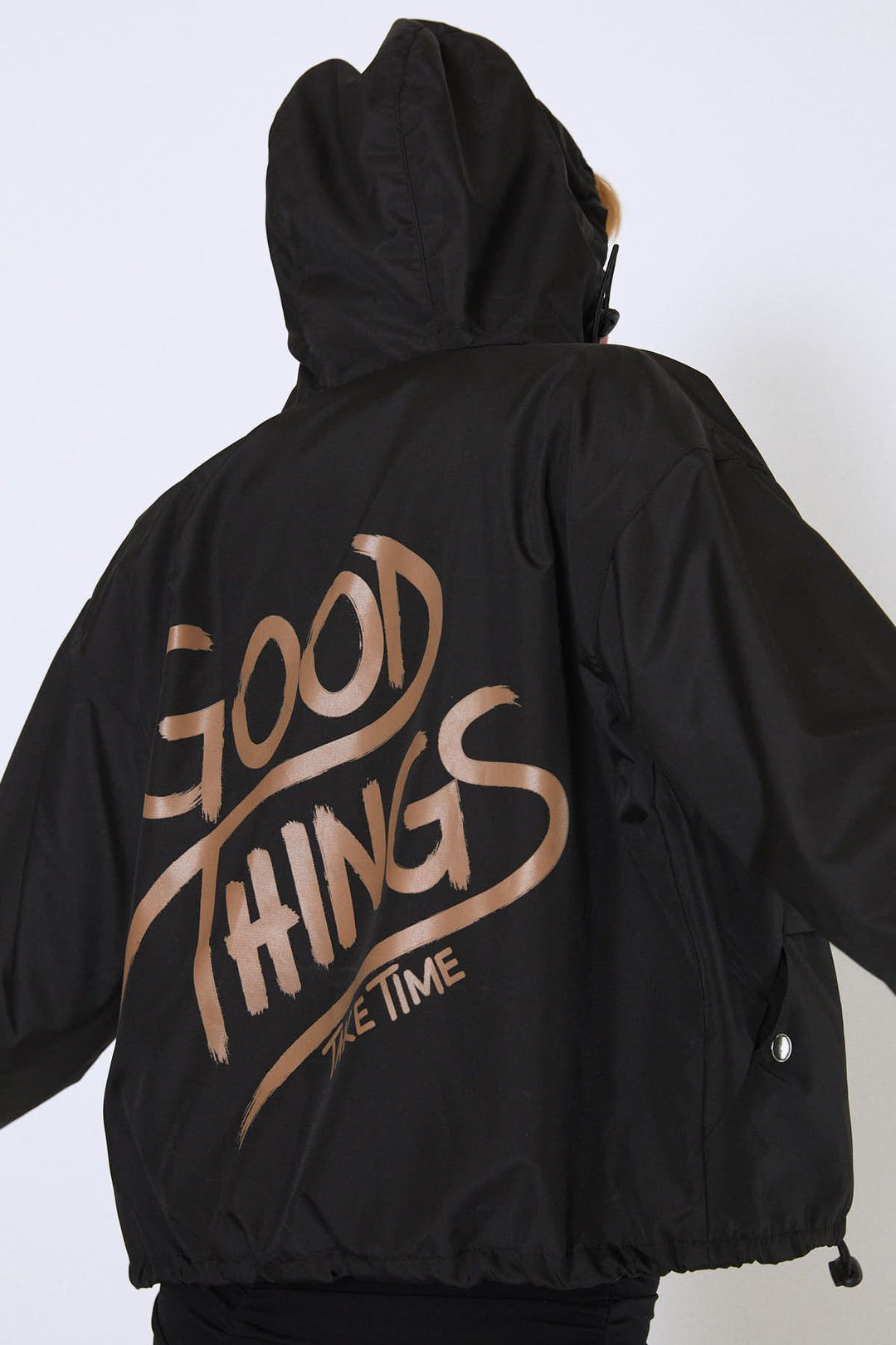 Kangaroo Pocket Printed Back Raincoat Black