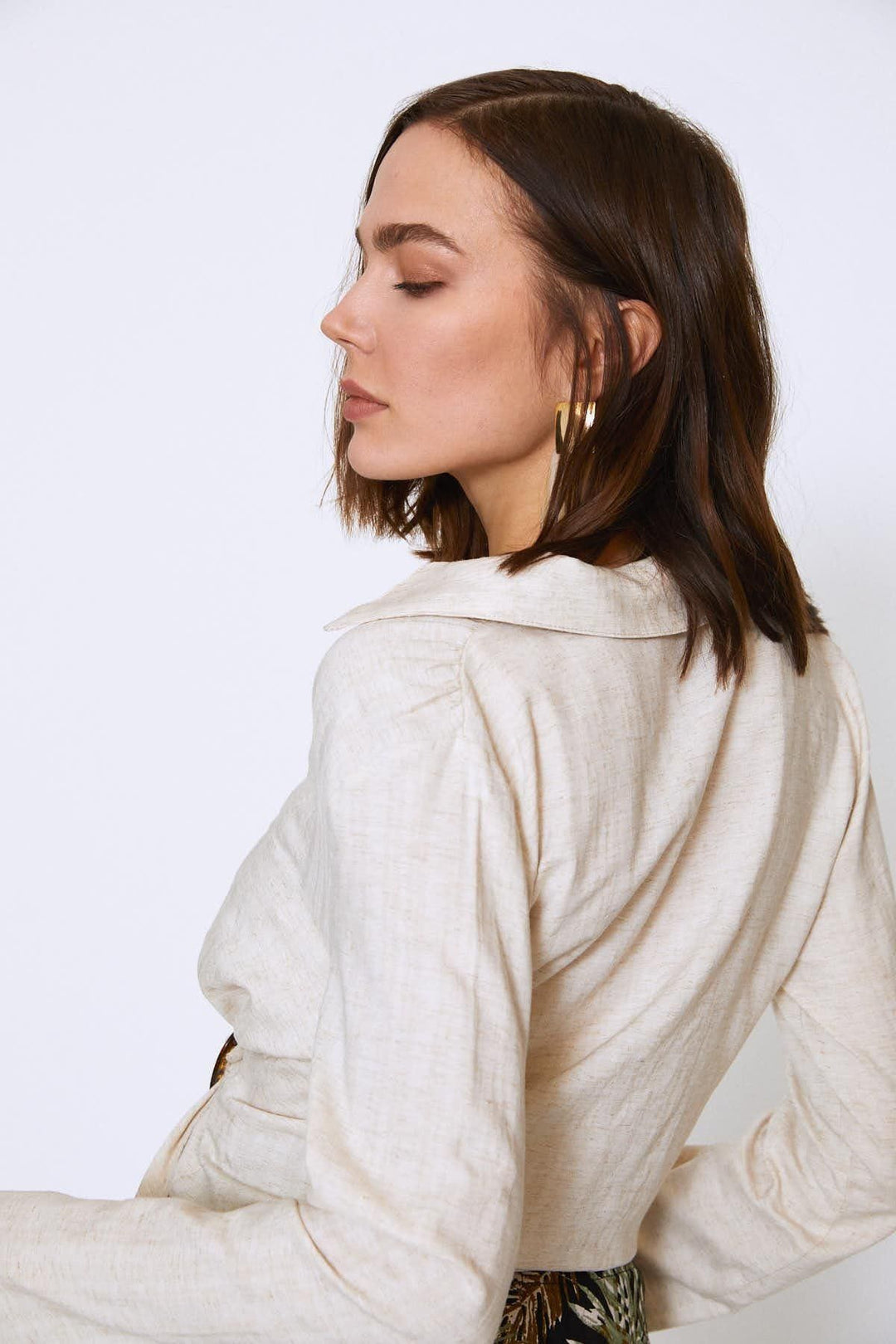 Buckled Waist Double Breasted Linen Blouse Natural