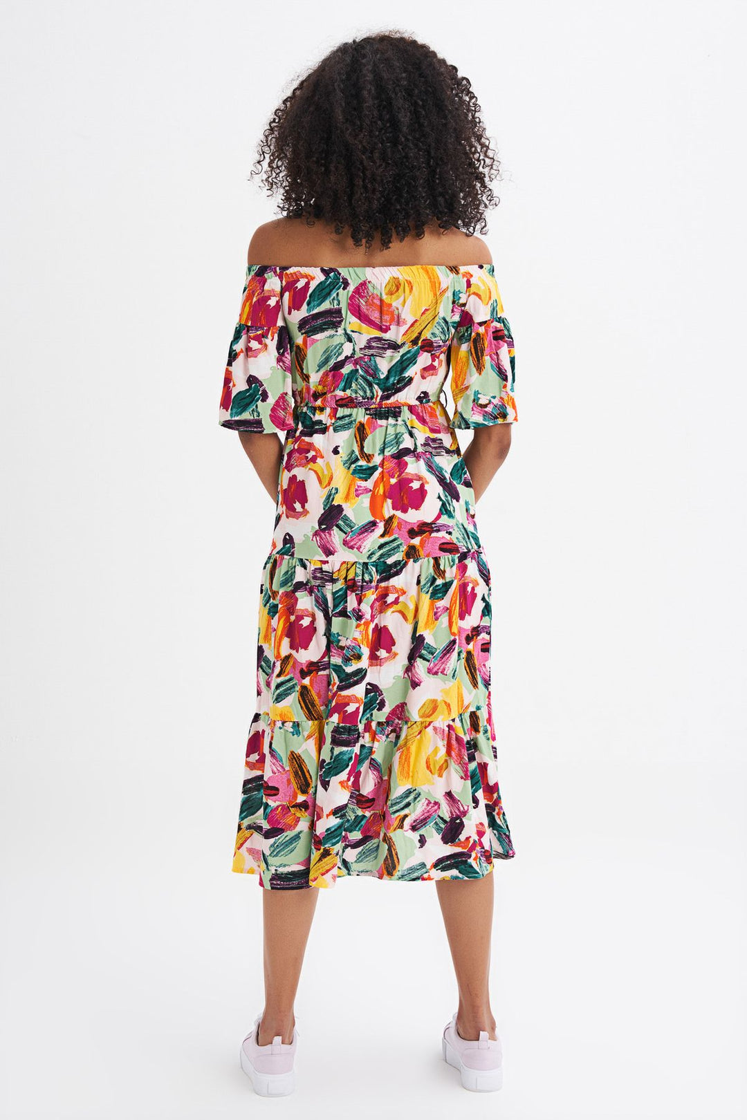 Patterned Off-Shoulder Dress Fuchsia