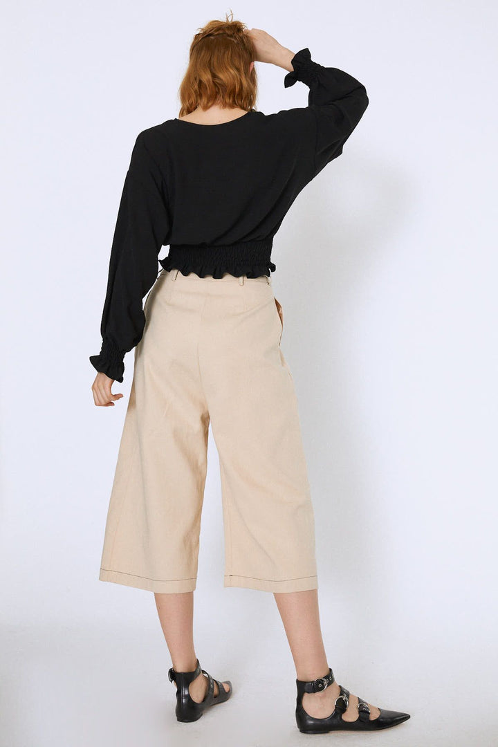 Beli Gipeli V Yaka Crop Bluz Siyah