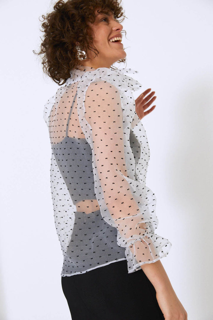 Tie Detailed Balloon Sleeve Blouse Ecru