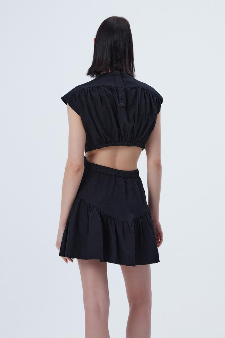 Pleat Detailed Cut Out Dress Black