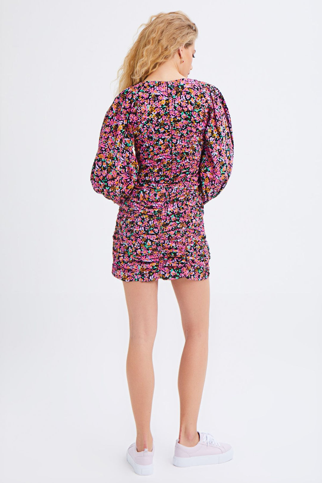 Gipel Balloon Sleeve Mini Dress Fuchsia