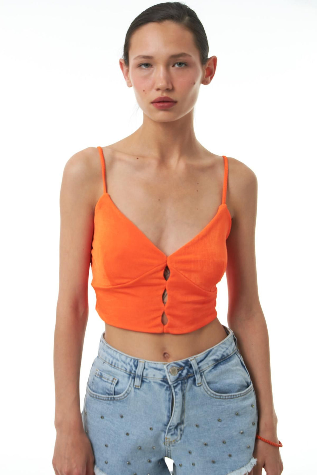 Low-cut Crop Blouse Orange