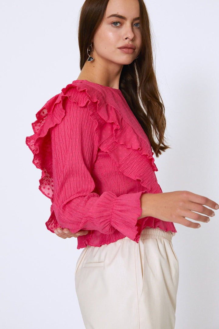 Fırfırlı Uzun Kol Bluz Fuşya