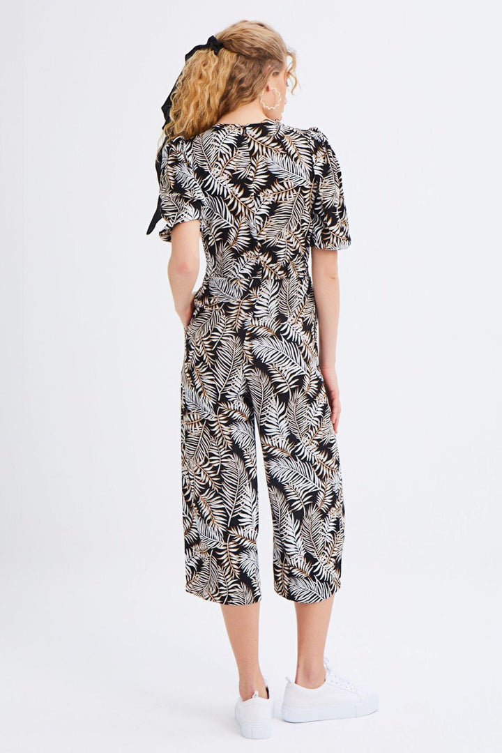 Yakası Bağlamalı V Yaka Tulum Siyah