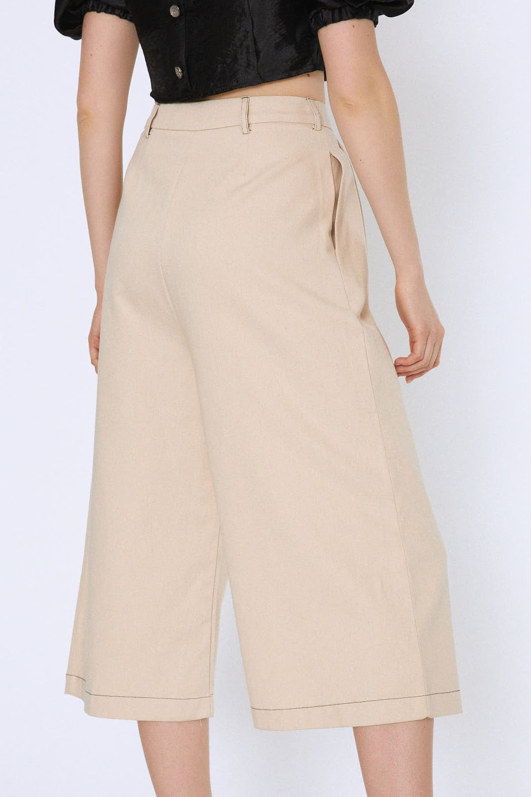 High Waist Front Buttoned Loose Trousers Bone