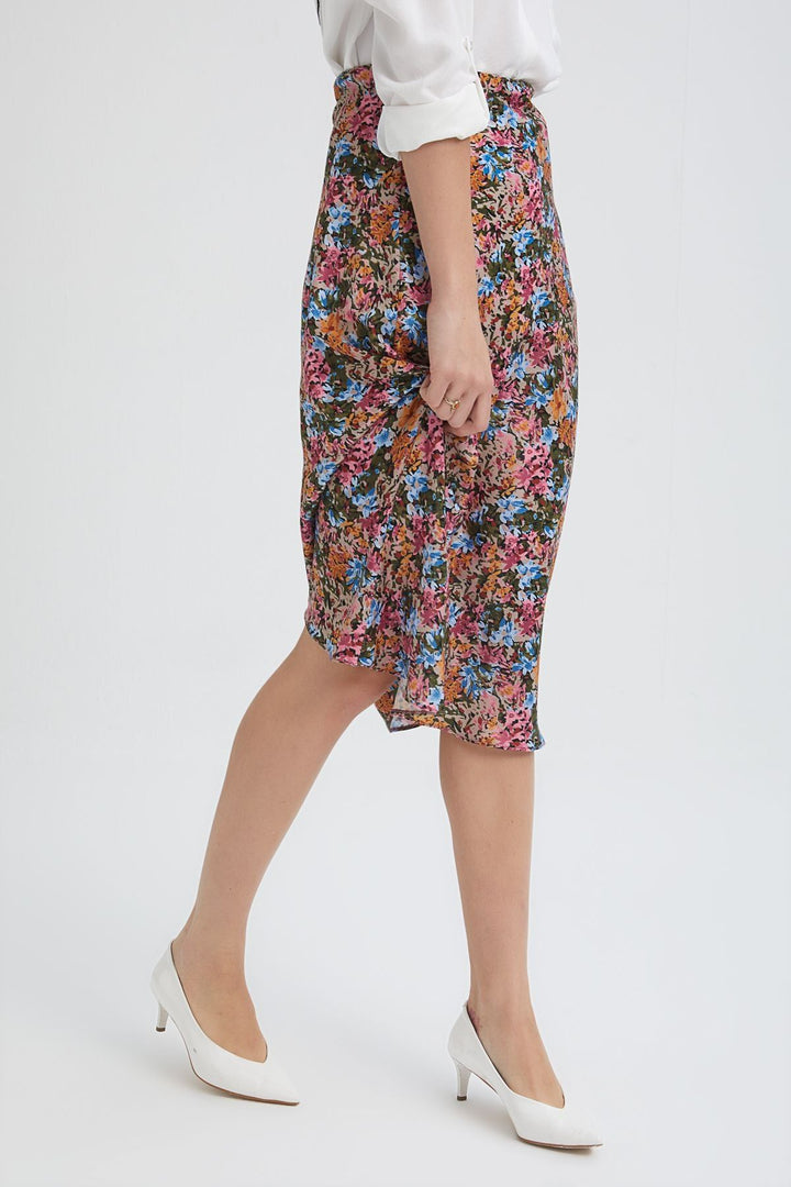 Desenli Midi Etek Fuşya