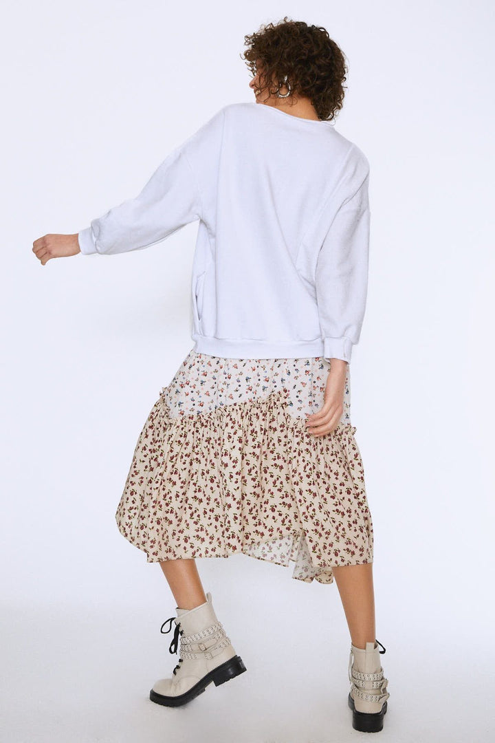 Patterned Pocket Detailed Dress White