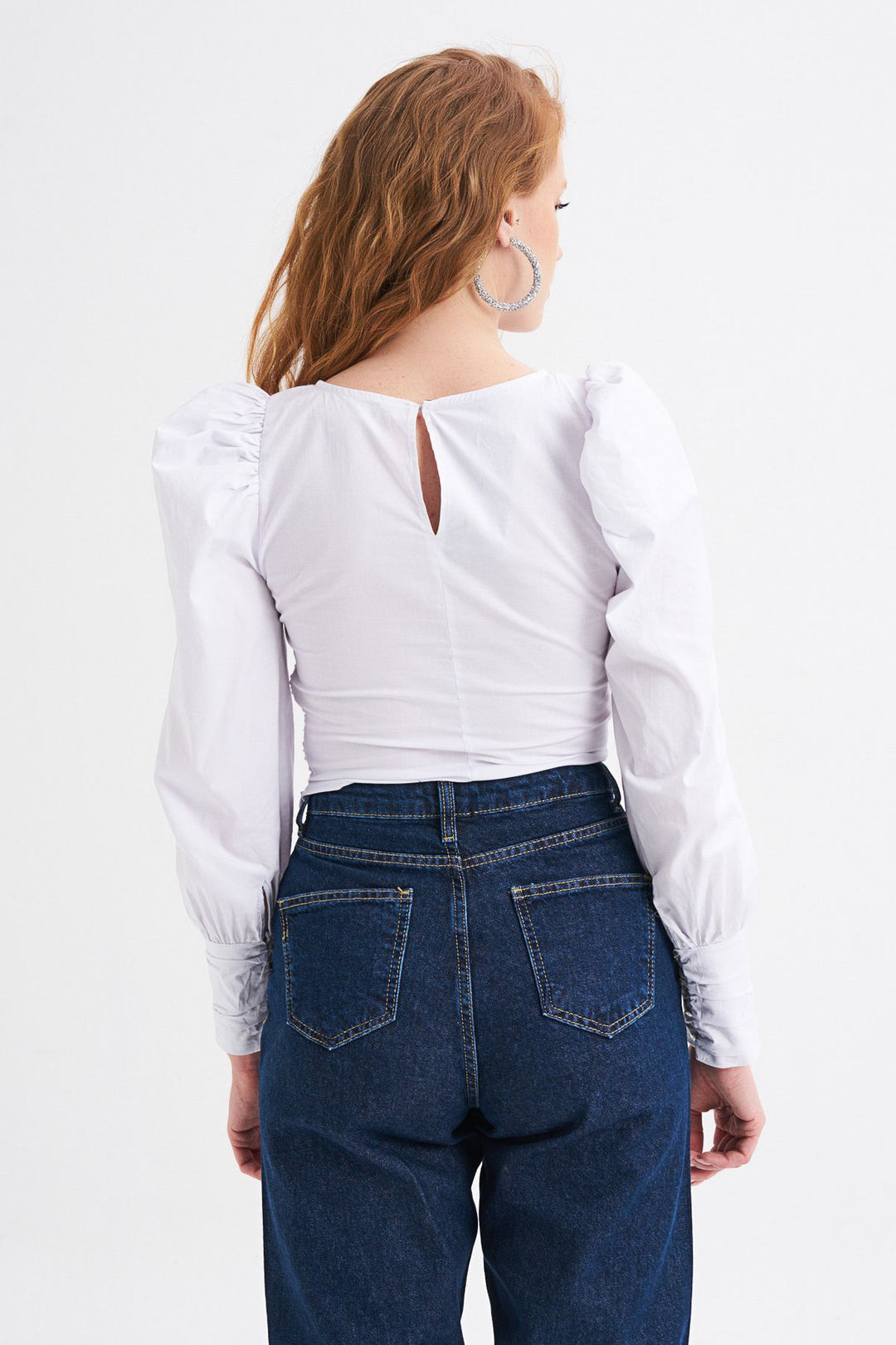 Balon Kol Gipeli Bluz Beyaz