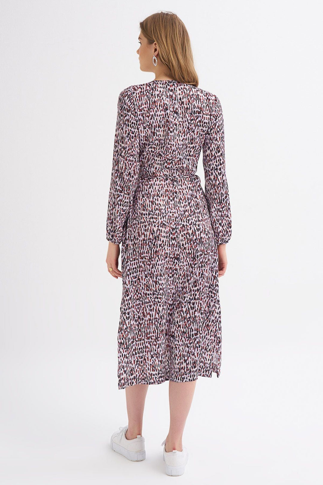 Patterned Slit Detailed Wrapped Dress Lilac