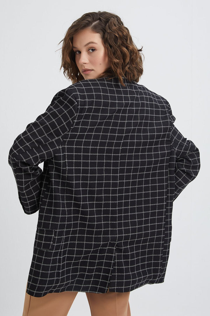 Checkered Oversize Blazer Jacket Black