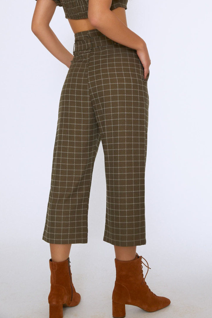 Waist Belted Wide Leg Trousers Khaki