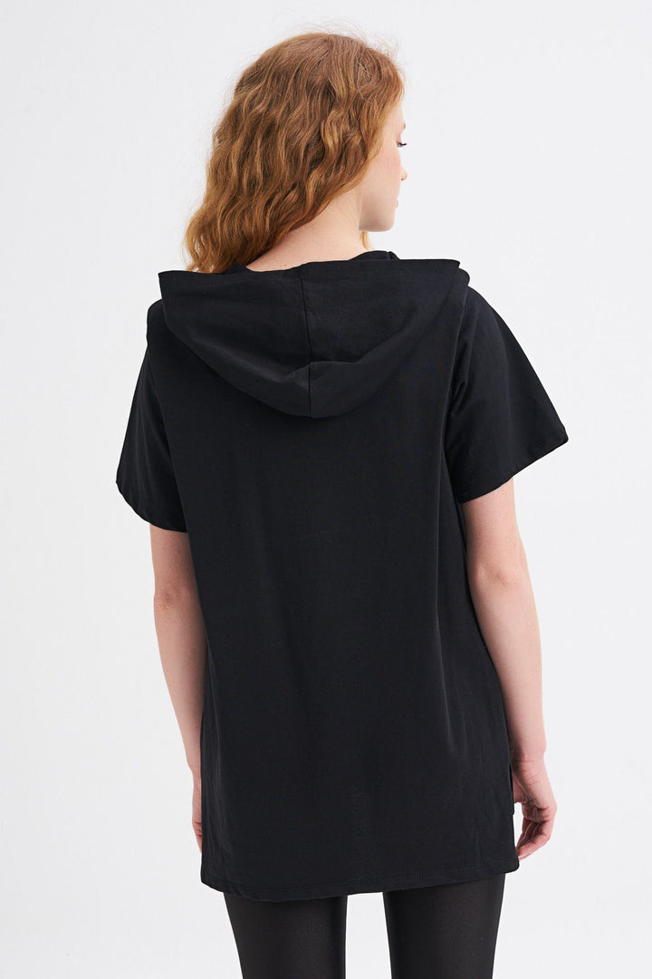Hooded Kangaroo Pocket Long Sweatshirt Black