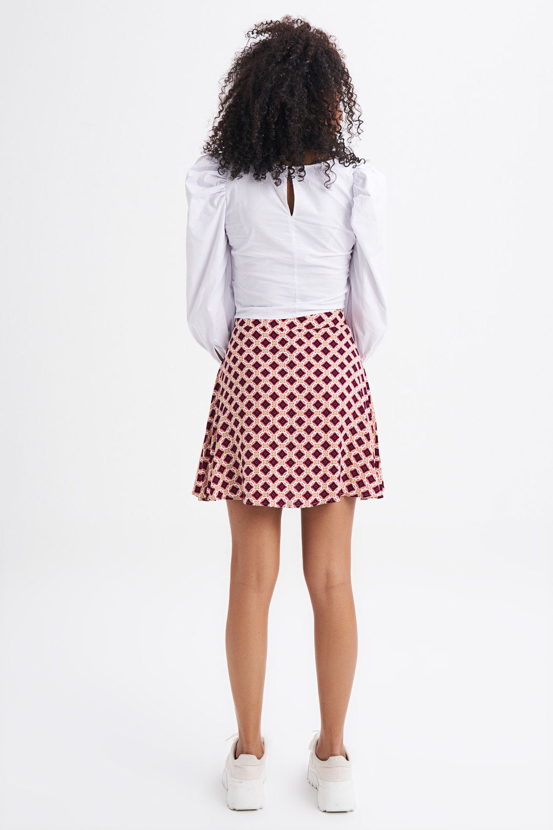 Patterned Wrap Mini Skirt Claret Red