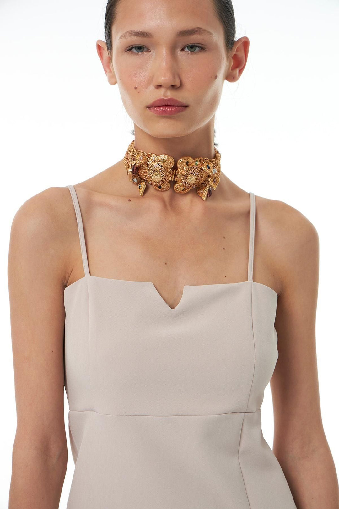 Strap Slit Mini Dress Stone