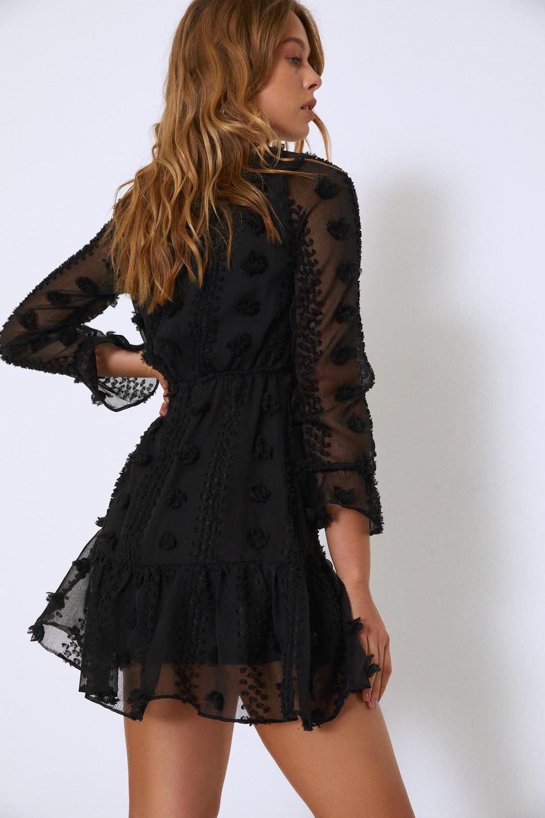 Front Double Breasted Lace Dress Black