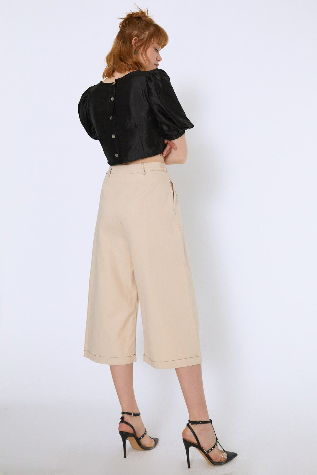 Balloon Sleeve Crop Blouse Black