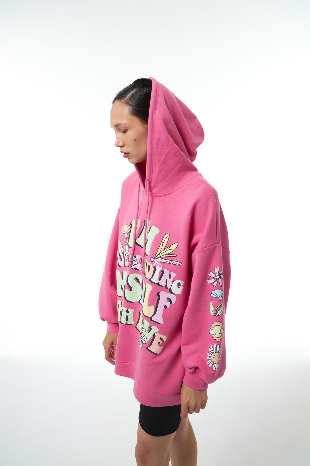 Yazı Baskılı Sweatshirt Pembe