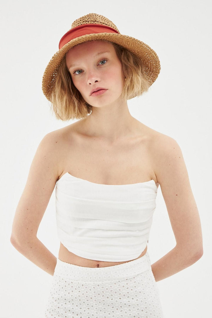 Pleated Strapless Blouse Ecru