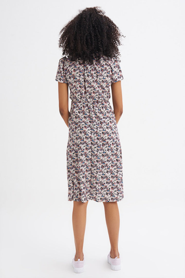 Crispy Floral Pattern Midi Dress Black