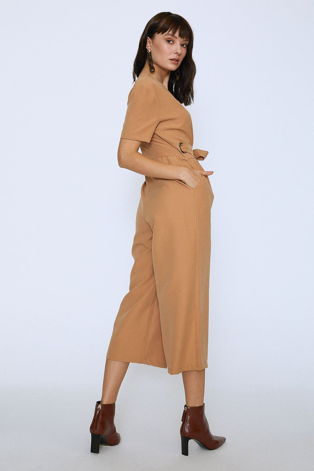 Beli Kemerli Kruvaze Tulum Camel