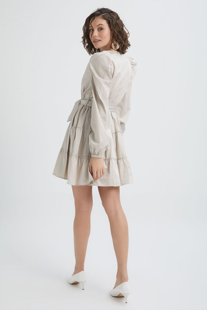 Double Breasted Balloon Sleeve Dress Stone