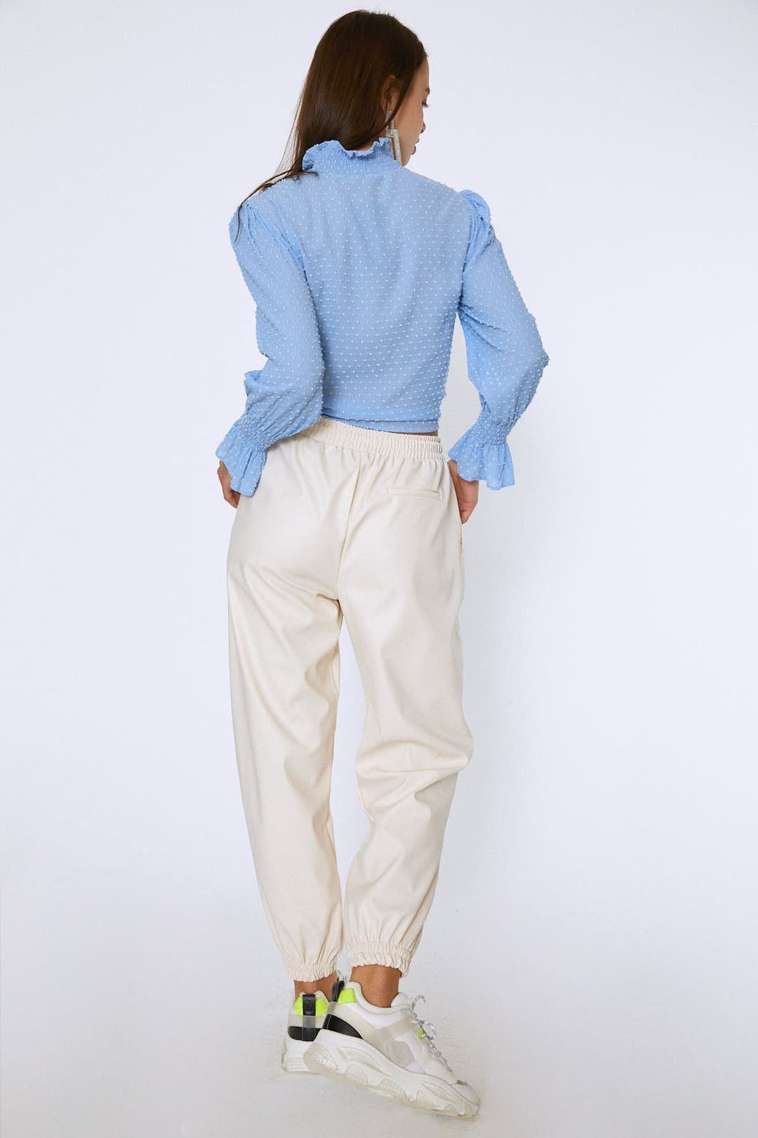 Tie Waist Long Sleeve Blouse Bebe Blue